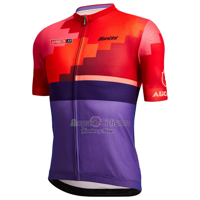 Vuelta Espana Ropa Ciclismo Culotte Corto 2022 Hombre Mangas Cortas Rojo Violeta